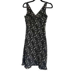 VTG Express Y2K Midi Dress Women XS Baby Doll Tank Black White‎ Ditsy Floral